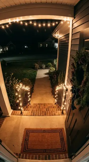 Santa walks up the path, leaves a present on the welcome mat and waves at the doorbell camera